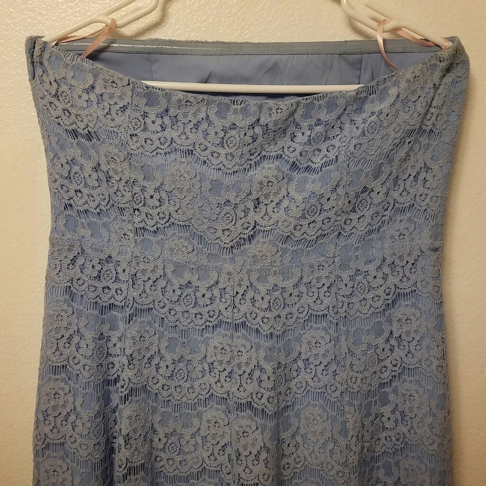 👗 Forever 21 Blue Strapless Floral Lace Dress Size Large - Picture 5 of 14